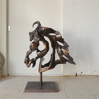 Figurine de tête de cheval en bronze Megbond en fonte, décoration de table abstraite en métal pour salon, technique de gravure, idéale pour les fêtes