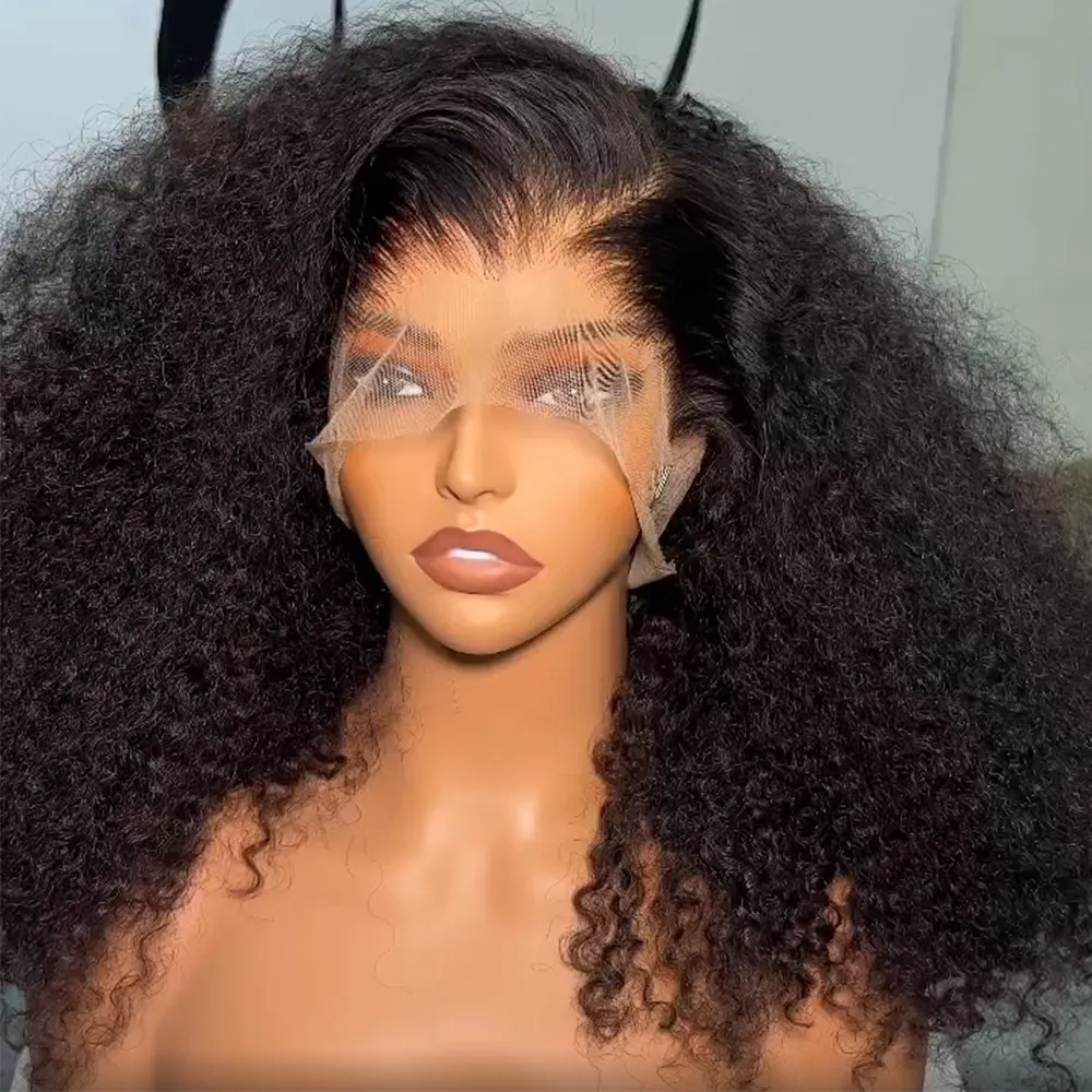 Atacado Kinky Curly Peruano Cabelo Humano Lace Front Peruca Glueless Full HD Lace Wig 360 Full Hd Lace Frontal Perucas Para Mulheres Negras