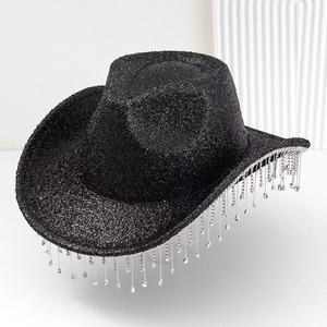 Sombrero de Vaquero Occidental, Sombreros de Vaquera con Borla de Diamantes de Imitación, Sombrero de Fiesta, Disfraz para Mujeres y Hombres, Boda, Música, Fiesta de Disfraces - Product Image 1