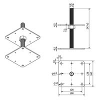Support de poteau de sol réglable en hauteur avec filetage, base en béton