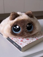 Gantungan Kunci Boneka Kucing Mata Besar Lucu Imut Mini Lembut Isi Dakron Calico Siamese Hitam, Aksesoris Tas, Grosir Pabrik OEM Mainan