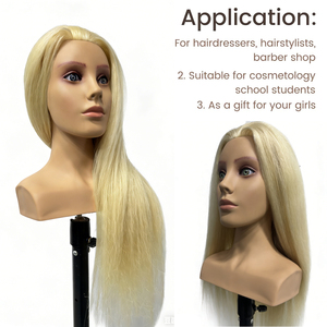 Tête de mannequin en cheveux humains naturels, lisses, longueur 65 cm, avec épaules, pour la coupe et le tressage de cheveux - Product Image 3