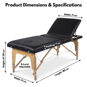 Mesa de Masaje Reclinable de Madera de Haya de 3 Secciones |   GPSR ISO9001 |   Cama de Fisioterapia Ajustable para <span class=keywords><strong>Spa</strong></span> <span class=keywords><strong>y</strong></span> Salón de Belleza |   Fábrica OEM ODM - Product Image 4