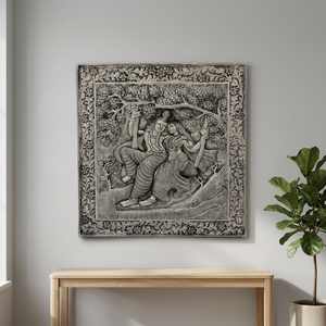 Gravure fine de Radha Krishna sur une peinture artistique de balançoire suspendue dans un jardin - Product Image 4