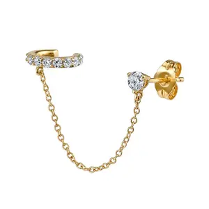 Gemnel Fashion 925 Silver X Double Hoop Diamond Ear Cuff Jewelry <strong>Chain</strong> <strong>Stud</strong> <strong>Earrings</strong> - Product Image 1