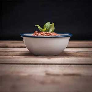 Bol de service rond en métal émail, 50/11/14/18 cm, bol mélangeur blanc et brossé avec bordure noire - Product Image 6