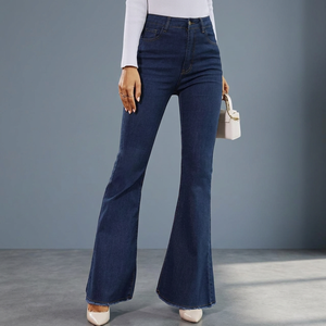 Jeans clásicos de pierna ancha con efecto desgastado en el bajo, para chicas, adolescentes y mujeres, de cintura alta, estilo campana, talla XL - Product Image 2