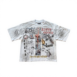 T-shirt en jersey de coton pour homme, blanc, décontracté, coupe classique, manches courtes, col rond, imprimé numérique peint à la main, séchage rapide - Product Image 1