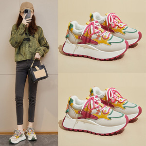 2024 Winter Plush Breathable Mesh Casual Shoes Trendy Thick Soled Old <strong>Daddy</strong> Shoes Women Elevated Sports Shoes - Product Image 3