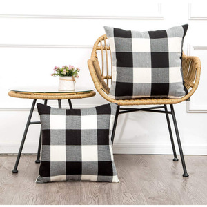 Black and white checkered cotton and linen pillowcase, linen throw pillowcase, sofa pillowcase (without pillow <b>insert</b>), easy to - Product Image 1