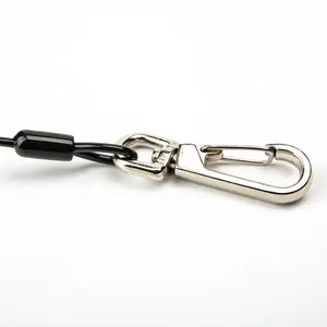 Custom Elastic Spring Coated Wire Rope Coiled Tether Safety Retractable Tool Lanyards With 2 Fishing Hooks For Diving