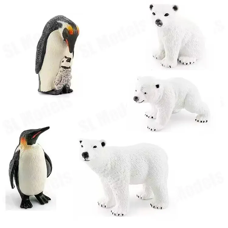 SL Models 5 PCS Arctic Animal Models Toy Realistic Cute Mini PVC Polar Bear Family with Penguin Zoo Animal Figurines for Kids