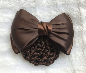 Women Two-Way <strong>Snood</strong> Net Satin Striped Bow Barrette Hair Clip Bun Cover Set Hair Accessory Hair <strong>Snood</strong> - Product Image 3