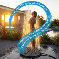 Douche de jardin KANGRUN WPC avec roue à pied, hauteur de fontaine jusqu'à 4 m, antidérapante, résistante aux intempéries, au gel et aux UV