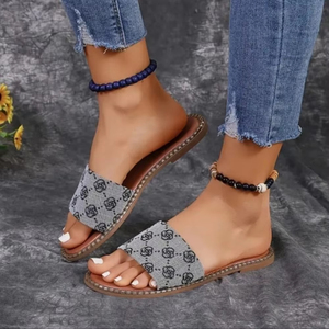 Luxury Denim Slippers for Women Peep Toe Casual <b>Slides</b> Summer Beach Flat Sandals Comfortable Lightweight Fashion Female Shoes - Product Image 2