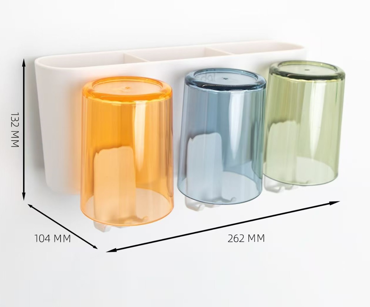 Support blanc à trois tasses 2+3 tasses colorées (orange+bleu+vert)