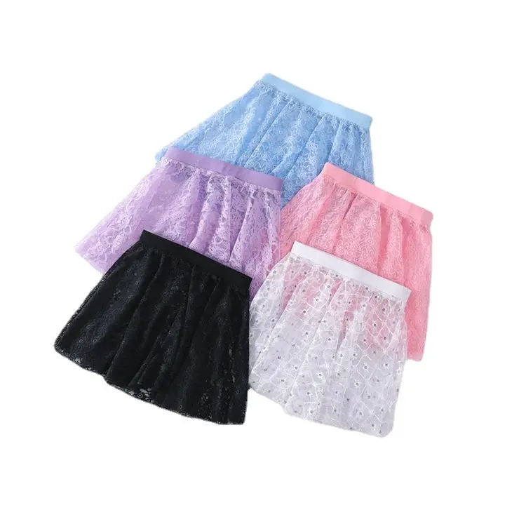 Girls Lace Skirts Kids Dance Practice Clothes Short Skirt Summer Solid Pattern Lace Dance Dress