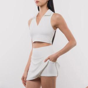 Jupe de <span class=keywords><strong>tennis</strong></span> taille haute pour femmes avec logo personnalisé <span class=keywords><strong>Short</strong></span> respirant en nylon souple extensible avec poches latérales pour joueuses de <span class=keywords><strong>tennis</strong></span> - Product Image 3