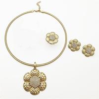 Ensemble de bijoux de mariage plaqué or de Dubaï, 5 pièces, collier, boucles d'oreilles, bague, bracelet, pour femme africaine, pour banquet