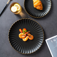 Assiettes en porcelaine noires givrées rétro, vaisselle de table d'hôtel, vaisselle de sushi, petit motif, vaisselle de dîner