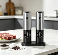 Kit de 2 moulins à épices automatiques en acier inoxydable rechargeables avec base de charge partagée – Vente en gros