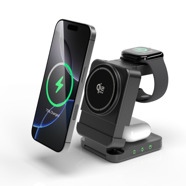 Qi22 25W Three-in-One Magnetic Wireless Charger Folding Stand Compatible iPhone for Phones Smartwatches Earbuds YF-3 Made
