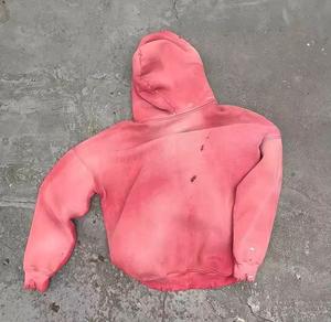 Сшитая на заказ одежда потрепанная Солнцезащитная толстовка с капюшоном 100% хлопок Тяжелая кислотная стирка винтажная уличная Толстовка - Product Image 2