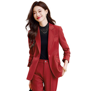 Purple Women's Suit Set Autumn Slim Fit Office Lady Polyester Anti-Wrinkle Three Quarter Sleeve - Product Image 5
