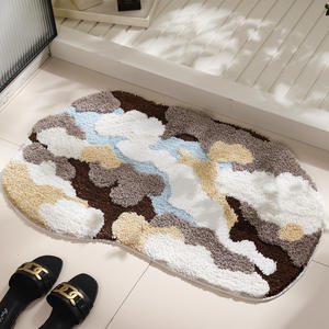 Tapis de bain floqué motif abstrait, forme originale, en fibre de polyester, antidérapant et absorbant, pour la maison, la salle de bain, la cuisine, les toilettes - Product Image 1