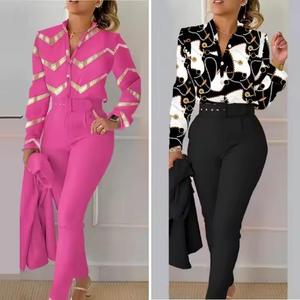 Traje de dos piezas elegante para mujer Estampado floral Verano y otoño Traje de cintura alta Traje de mujer de moda de oficina - Product Image 4