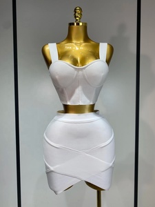 Robe bandage moulante pour femme, épaules dénudées, longueur midi, é<span class=keywords><strong>l</strong></span>égante, de luxe, sexy, pour soirée, club, anniversaire, style cé<span class=keywords><strong>l</strong></span>ébrité - Product Image 1