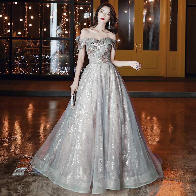 Gray long floor-length