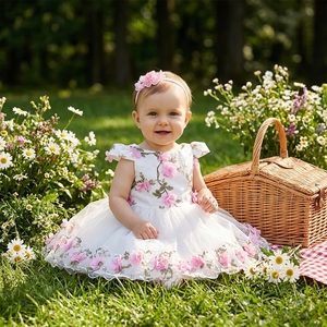 Nuovo Vestito Estivo Formale per Bambine, Lungo con Stampa Floreale, Traspirante, Stile Principessa - Product Image 3