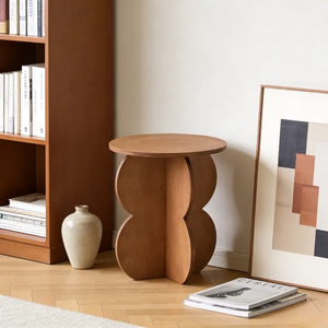 Table basse Echo tendance, style Wabi Sabi, avec plateau en bois de burl ondulé irrégulier et base plate à panneaux croisés, pour studio d'art - Product Image 2
