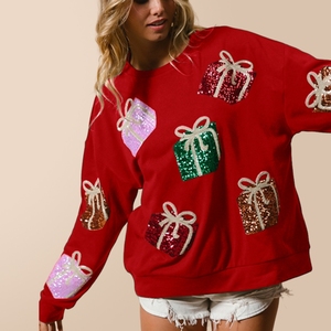 Custom 100 Percent Cotton Crew Neck <strong>Sweatshirt</strong> French Terry Oversized Sequin <strong>Christmas</strong> <strong>Sweatshirts</strong> for <strong>Women</strong> - Product Image 1
