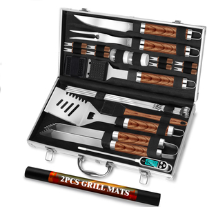 Ensemble d'outils de barbecue en acier inoxydable, ustensiles de barbecue robustes, kit d'outils de cuisson antidérapants avec thermomètre - Product Image 1