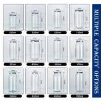 Bouteilles transparentes en plastique de 330 ml, 355 ml, 500 ml avec couvercle en aluminium pour jus, soda et autres boissons