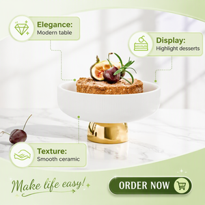 Elegante Juego de Platos de Cerámica con Base Alta, Dos Tamaños, Soporte Dorado, Decoración Minimalista para el Hogar, Porta Dulces y Frutos Secos para Cocina y Comedor - Product Image 2