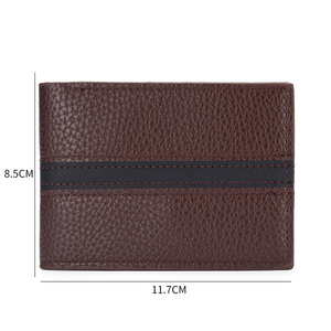 <b>Men's</b> Slim Genuine Leather <b>Wallet</b> Short Fold Card Holder <b>Brown</b> Black Striped Design Compact Minimalist Made in Bangladesh - Product Image 1