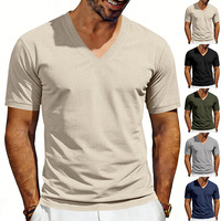 T-shirt Amekaji d'été pour homme en velours côtelé épais, coupe ample, col en V profond, manches courtes, style américain, vierge