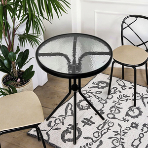 Tavolo <span class=keywords><strong>da</strong></span> Patio Bestseller del Produttore <span class=keywords><strong>con</strong></span> Struttura e Piano in <span class=keywords><strong>Vetro</strong></span> Temperato, Tavolo Rotondo <span class=keywords><strong>da</strong></span> Bistrot per Esterni e <span class=keywords><strong>Giardino</strong></span> in Metallo - Product Image 1