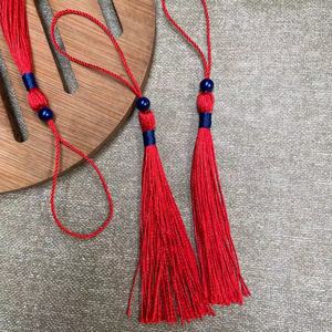 Traditional Red Polyester Tassels With Royal <b>Blue</b> <b>Beads</b> For Wedding Decorations Home Textiles - Product Image 1