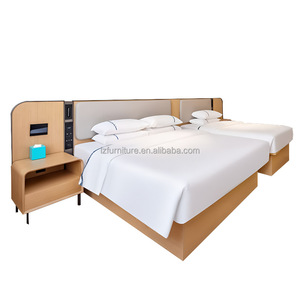 Cheap 3 Star Hotel Family Room <b>Bed</b> <b>Set</b> Wooden Frame with King and <b>Single</b> <b>Beds</b> Upholstered Headboard and Smart Control Panel - Product Image 1
