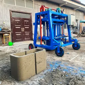 Machine Mobile de fabrication de briques, petit bloc de ciment solide creux en béton avec moteur Diesel