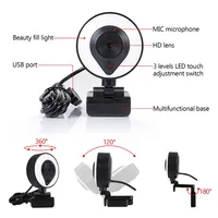 Webcam portable Full HD 1080P 2K 4K USB avec autofocus pour PC portable, diffusion en direct, microphone flexible avec lumière