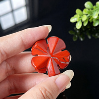 Ornement de poche porte-bonheur en pierre précieuse sculptée en cristal naturel trèfle à quatre feuilles, vente en gros