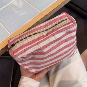 Promotional Recycling Pink and White Color Stripes Cotton <b>Storage</b> Pouch Canvas <b>Makeup</b> Pouch With Logo Printing - Product Image 4