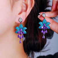 Boucles d'oreilles pendantes longues en zircon cubique et pierre turquoise, design original 2024, pour femmes, accessoires de bijoux