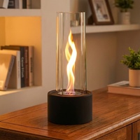 Cheminée à éthanol miniature moderne sur pied, écologique, avec base en métal, verre décoratif et design de flamme en spirale