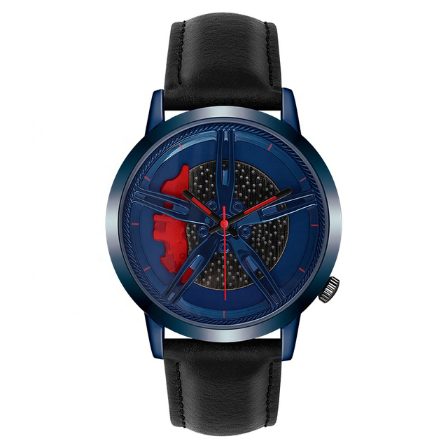 In Stock Spinning Real 3d Car Watch With Leather Strap Black Sport Rotate Flying Car Rim Wheeling Watch